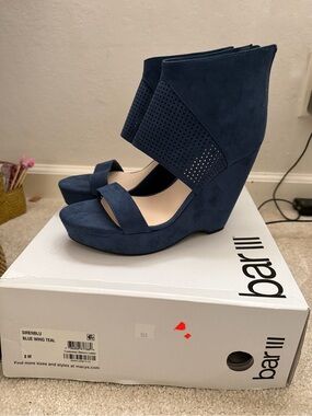 Macy's Bar III Navy Suede Wedge Sandals